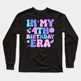 Kids Groovy In My 4Th Birthday Era Girl Four Bday 4 Year Old Long Sleeve T-Shirt